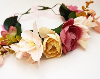 Free Domestic Shipping! Floral Crown Boho Flower Crown, Wedding Crown, Wedding Flower Crown, Wedding Headpiece, Floral Crown, Silk Flowers