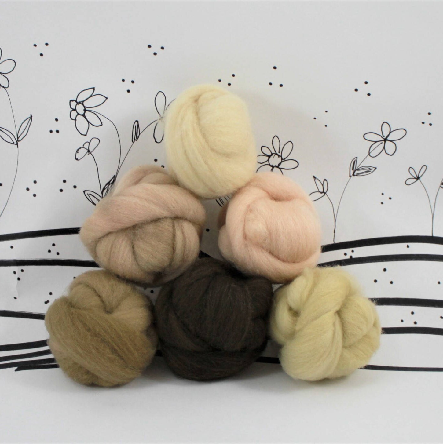 Wooly Buns loose wool roving assortment hand dyed skin tones
