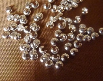 SALE!! Crimp Cover, Silver-Plated Brass, 3mm, Pack of 50 crimp covers. SALE!!