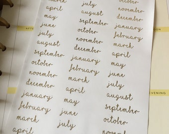 Foiled Month Shaped Planner Stickers - Choose your font and foil colour!