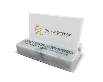 Personalized Business Card Holder - White Carrara Marble - Office Desk Home, Recycled Marble, Business Gift