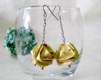 Origami Earrings - Paper Earrings - 1st anniversary gift - Paper Jewelry - Origami Jewelry - Paper Anniversary - Japanese Brocade