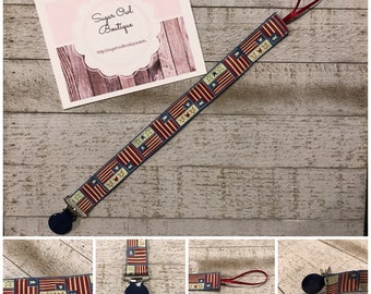Vintage American Flag Pacifier Clip