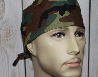 Camouflage,Men's Surgical Scrub Cap,Chemo Cap, Doctor's Scrub Hat,Biker's Hat, Vet, Tech's