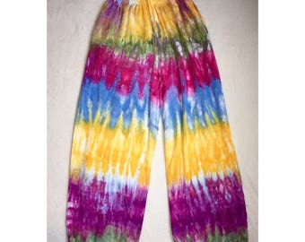 Handmade "S/M" Rainbow Tie Dye Pants - Tie Dye Pants - Rainbow Pants - Festival Pants - Festival Wear