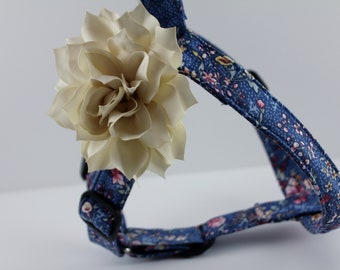 Spring Blue Floral Harness, Flower Dog Harness, Girly Harness, Blue Floral Harness, Custom Step In Dog Harness, Dog Harness, Step In Flower
