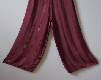 1940s 1930s Maroon Rayon Side Snap Pajama Pants