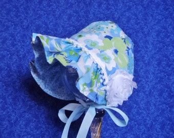 Infant Baby Bonnet Blue Reversible