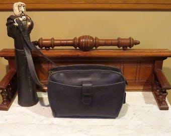 Dads Grads Sale Coach Brighton Bag In Navy (Black?) Leather With Adjustable Crossbody Strap- Style No 9895 - Made in USA - VGC