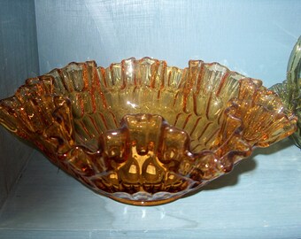 Antique Vintage Fenton Amber Glass Thumbprint Bowl