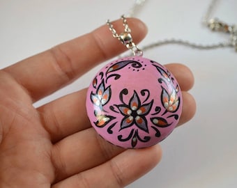 handmade necklace botanic jewelry flowers pendant bright jewelry gift for daughter pink necklace casual jewelry flower necklace best gift