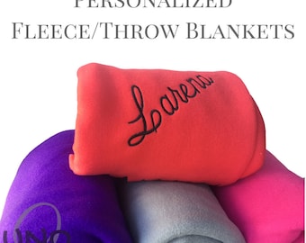 Personalized Embroidered Fleece Throw Blankets Kids Bridesmaid Sleepover Bachelorette Gifts Monogram Monogrammed