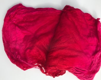 Hand Dyed Silk Fiber Mawata Silk Hankies for Felting, Spinning, Knitting. RED and PINK.