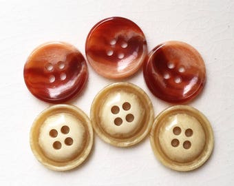 burnt orange rust and wheat yellow cream nos vintage buttons--mixed lot of 6