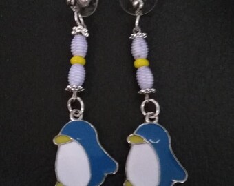 Cute - Penguin Stud Silver Earrings - Animal Blue Penguin Stud Earrings