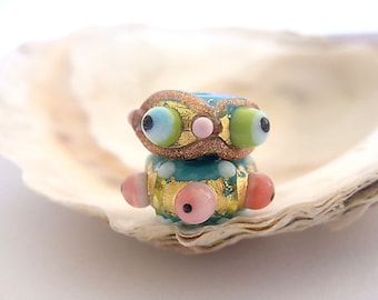 2 Petit Golden Beads Handmade Lampwork