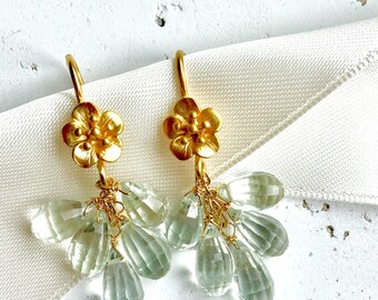 Prasiolite Earrings--Green Amethyst Earrings--Green Amethyst Jewelry--Amethyst Earrings