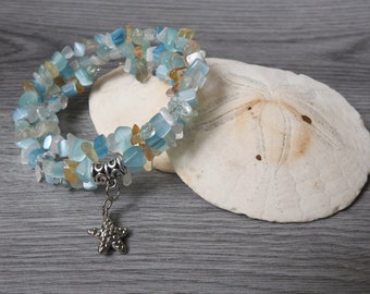 Blue Starfish Bracelet - Starfish Charm Bracelet - Sea Star Bracelet - Silver Starfish Bracelet - Beachcomber Bracelet - Blue Beach Wedding