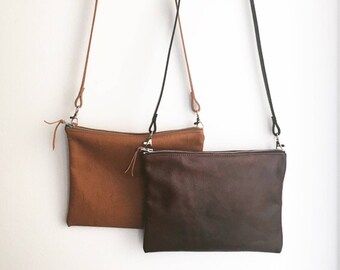 Leather crossbody bag / minimalist bag /Small leather bag /Black wristlet / tan brown leather bag / bridesmaid gift / gift for her