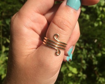 Hammered Wrap Around Wire Tear Drop Ring, Copper, Gold, or Silver