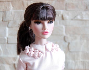 Navy-blue coat and shiny light pink dress for 16" Poppy Parker, 16" Tulabelle, 16" Tonner Antoinette and similar Dolls by April Seven