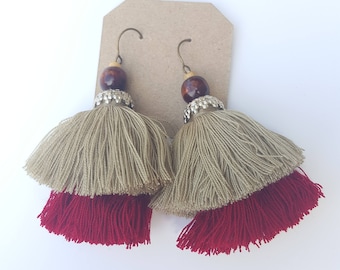 Red & Brown Two-layer Earrings