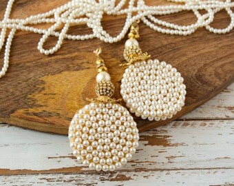 Set of 2 Pearl Tassels, Rhinestone Tassels, Jewelry Tassels, Bridal Wear Embellishment, Indian Tassels, Boho Tassels