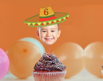 Sombrero Hat Fiesta Photo Cupcake Toppers, Birthday Fiesta Decor Cupcake Toppers, Fiesta Party Decor, Cake Toppers Printable, Mexican Party