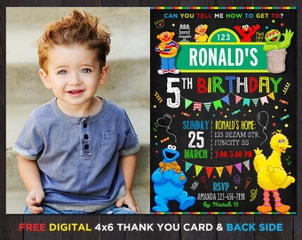 Sesame Street Birthday Invitation, Sesame Street Invitation With Photo, Sesame Street Party, Birthday Invitation For Boys With Picture