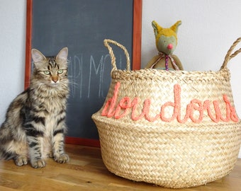 Basket ball plant fiber and embroidery "cuddly" / French