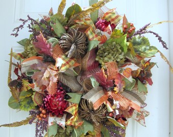 Fall Pumpkin Wreath- Autumn Wreath- Thanksgiving Deco Mesh Wreath- Front Door Wreath