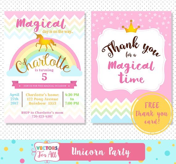 Inspirational 20 Unicorn Themed Thank You Card