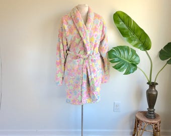 Vintage Pink Terrycloth Stars Robe by TJ Lawford Size Small