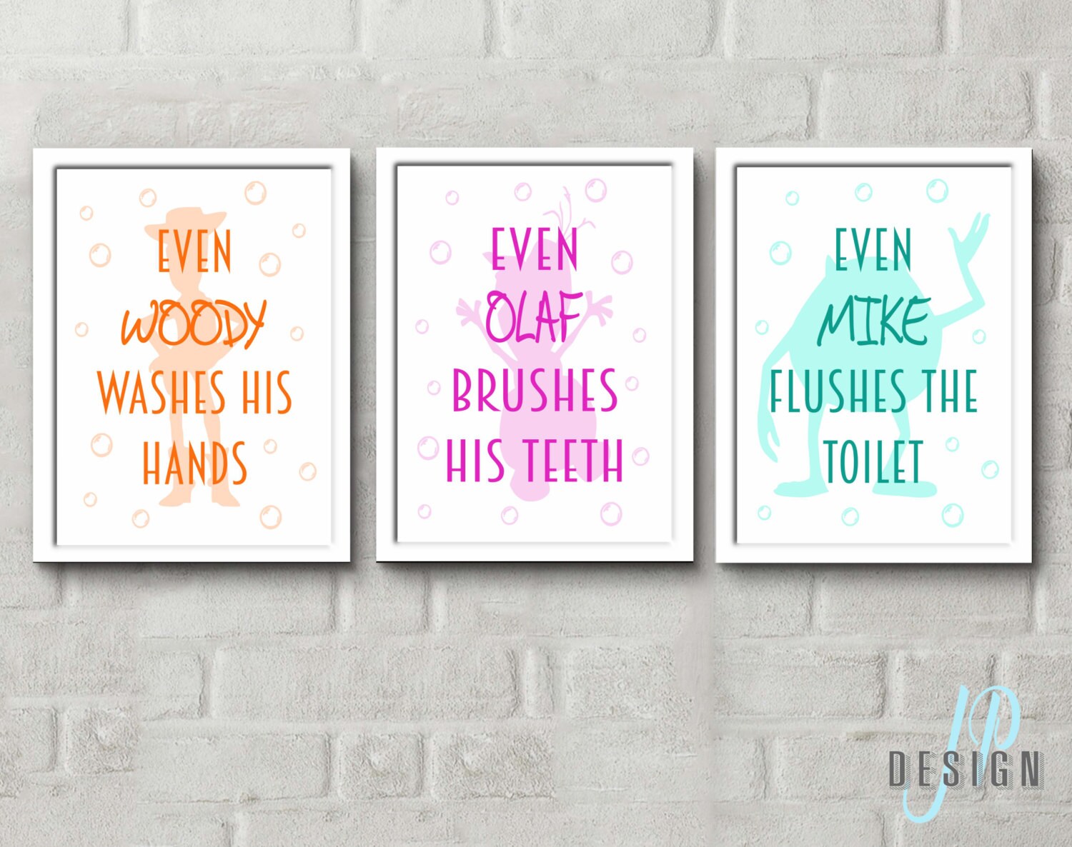 Disney Characters Bathroom decor prints art Bathroom manners