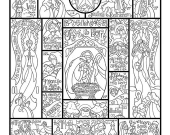 Story Of The Nativity Coloring Page In Three Sizes 85X11 8X10 Suitable For Framing 6X8 Bible Journaling Tip KristaHamrick