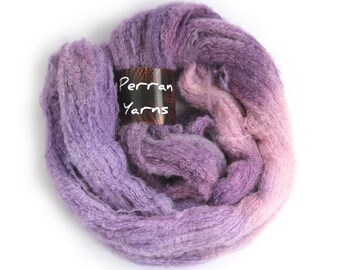 Fine boucle alpaca laceweight yarn, hand dyed lace wool, Perran Yarns Buddleia pink lilac purple variegated yarn skein, knitting weaving uk
