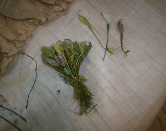 Antique little silk ribbon work leaves authentic 1920s