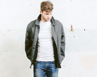 Grey Wool Bomber Jacket . Vintage 80s Wool Blend Coat Flight Aviator Jacket Outerwear Winter Bomber . size Extra Large XL
