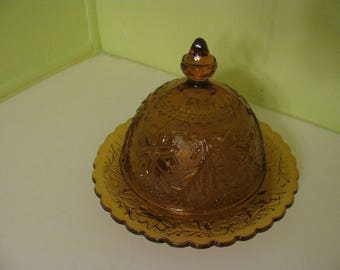 Amber Glass Covered Butter Dish