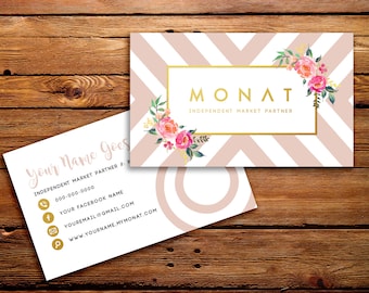 Monat Business Cards Buyer Cards || Custom Monat Hair Care Pink Geometric Floral Watercolor