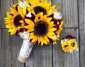 Burgundy Sunflower Bouquet, Rustic Sunflower Bouquet, Sunflower Bouquet, Sunflower and Burgundy Bridal Bouquet