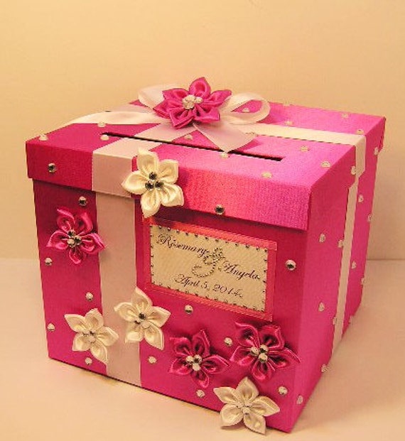 Wedding Card Box Hot Pink and White Gift Card Box Money Box