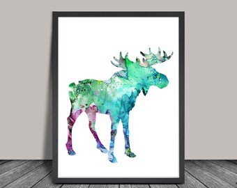 Moose Watercolor Print, Moose Art Print, Watercolor Print, Watercolor Painting, Moose Home Decor Poster, Animal Painting (122)