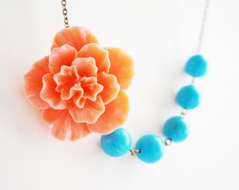 Statement Necklace Coral Necklace Flower Necklace Turquoise Necklace Bridesmaid Jewelry Bridesmaid Gift Bridesmaid Set Wedding Necklace Gift