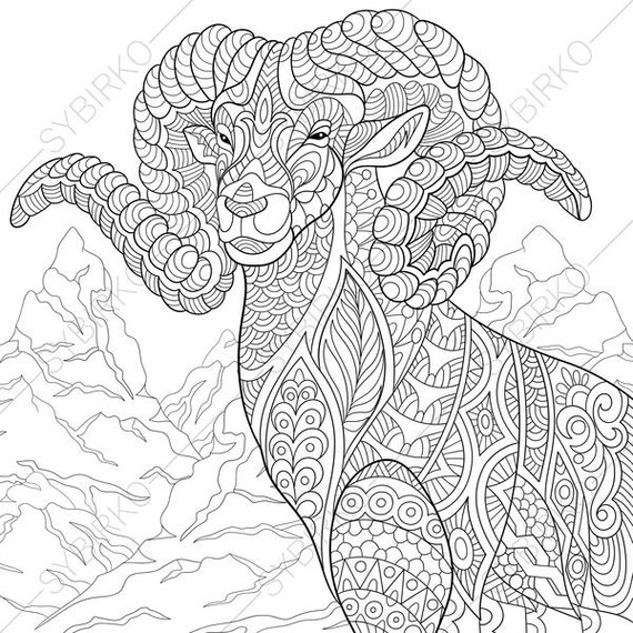 Mountain Goat. 2 Coloring Pages. Animal coloring book pages