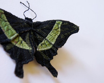 Emerald Swallowtail Textile Statement Brooch Fiber Art Natural History Woodland Fashion Insect Jewelry