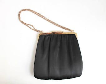 Black Purse, Satin Purse, Black Satin Purse, Black Evening Purse, Black Evening Bag, Evening Bag, Black & Gold Purse, Wedding Purse, Bridal