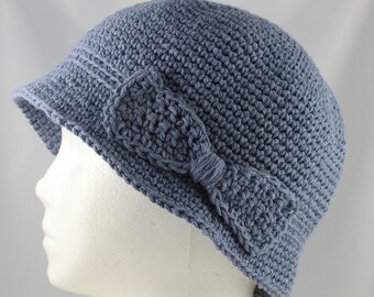 Cloche Hat in Faded Denim Blue for Cancer Patients - Chemo Hat/Cancer Hat/Chemo Cap/Cancer Cap