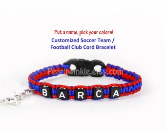 Custom soccer sport team bracelet, soccer Football Bracelet, Adjustable or Buckle, Barca Wristband, Messi, gift Under 25, Barca gift