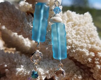 Beach glass lagoon earrings